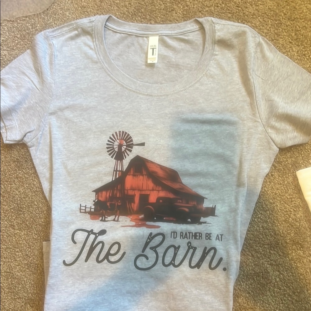 Gray Graphic Tee with Barn Print